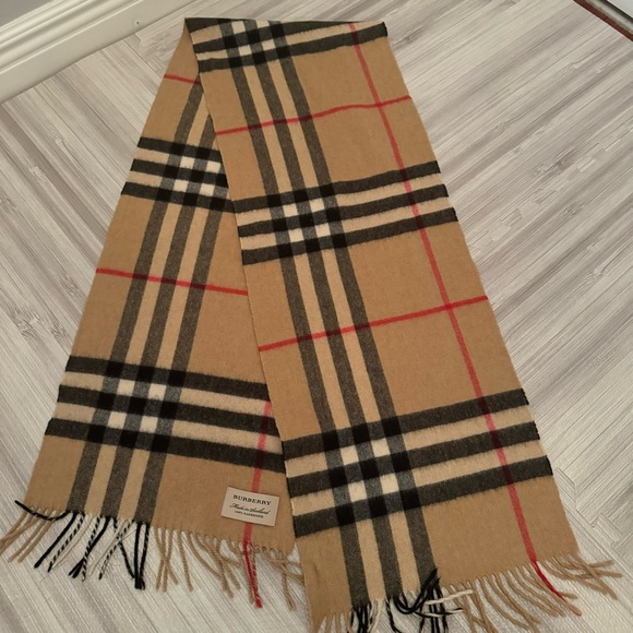 Burberry London Nova Check Plaid Tan 100% Cashmere Scarf 168X30cm Authentic - Picture 1 of 5
